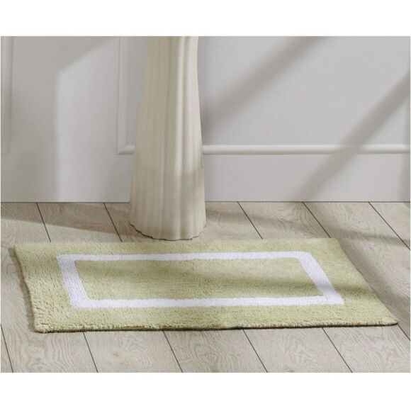 Better Trends 100% Cotton Hotel Collection Sage & White Bath Mat Rug, 17" x 24" - Picture 1 of 5
